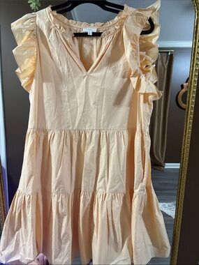 A Loves A Light Peach Ruffle Sleeve Tiered Cotton Dress